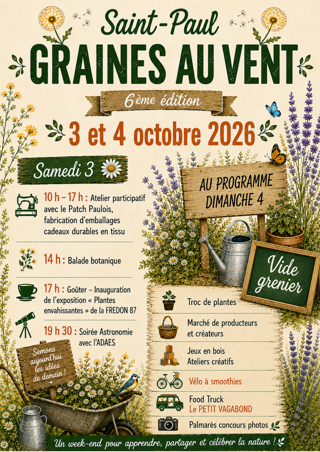Affiche officielle Graines au Vent 2026 à Saint-Paul, 3 et 4 octobre